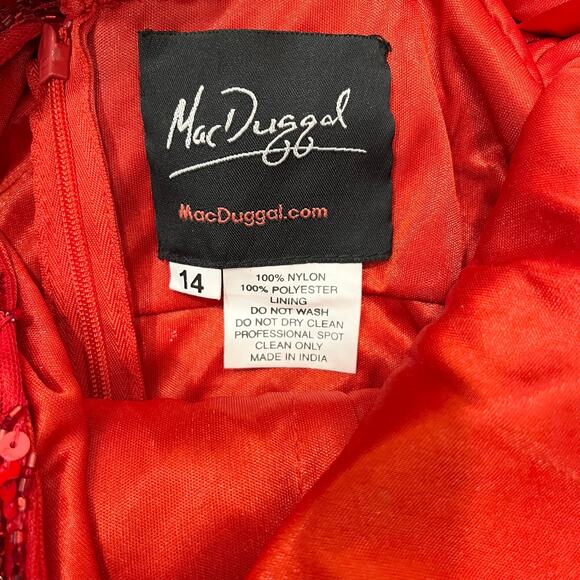 MAC DUGGAL 4635 Embellished Faux Wrap Open Back Gown Red Sequin 14 NEW - Picture 7 of 9